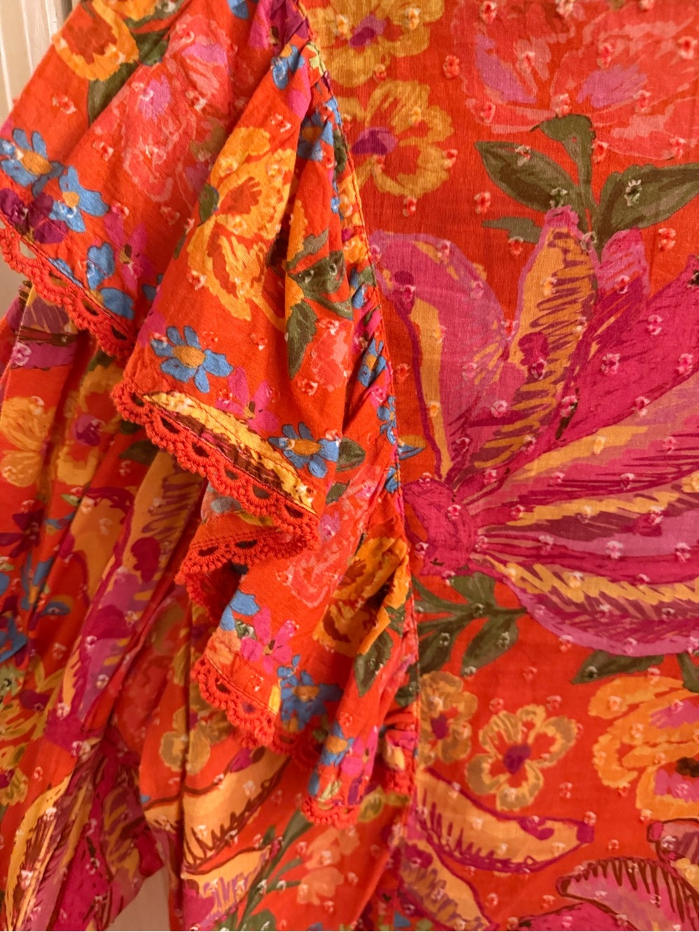 FARM Rio Coral & Yellow Floral Ruffle Button-Up Blouse - Picture 6 of 6